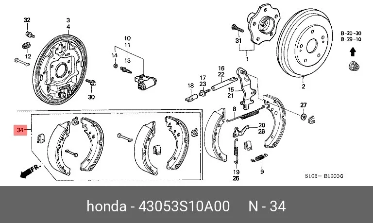 Схема: Тормозные колодки задние барабанные FORGA F1509002